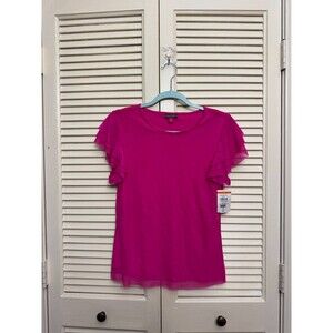 Vince Camuto Tiered Ruffle Sleeve Cotton Blend Top at Nordstrom, SIZE S